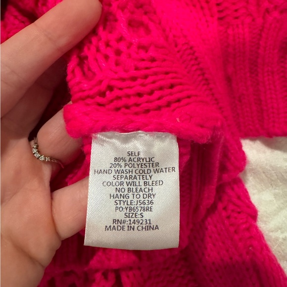 Kori America hot Pink Cable Knit Sweater balloon sleeves crew neck - Picture 9 of 9
